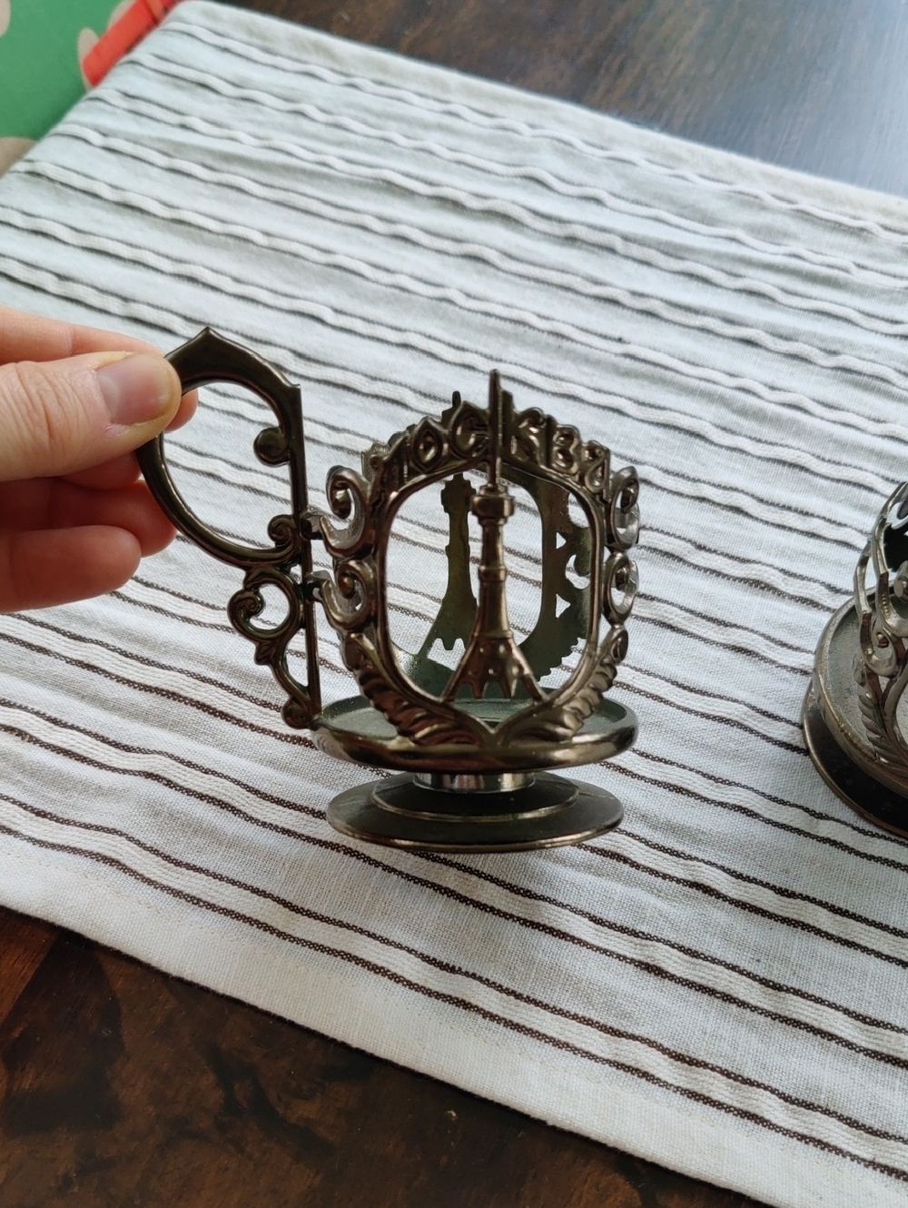 Vintage USSR Coaster Tea Cup 2pcs Holder with the image of the Moscow Ostankino - Picture 2 of 10